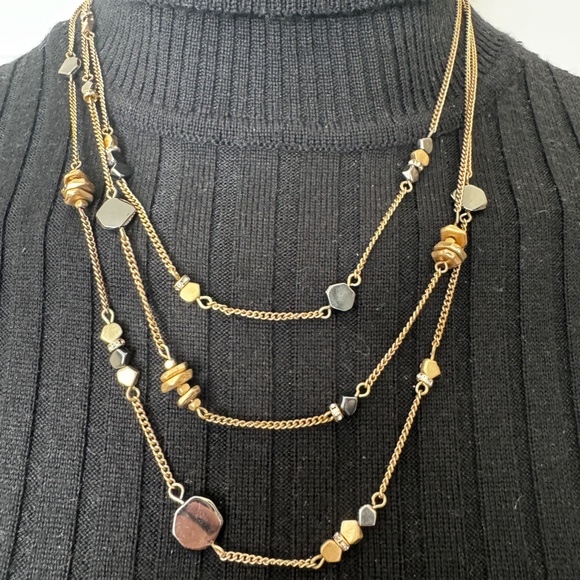 Hematite Stone & golden Tone  BeadTriple-Layer Necklace Kenneth Cole New York - Picture 9 of 12